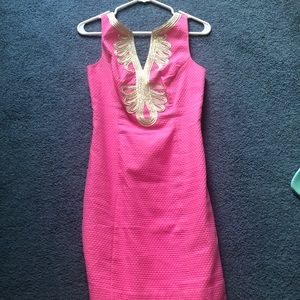 Lilly Pulitzer Hot pink dress with gold trim
